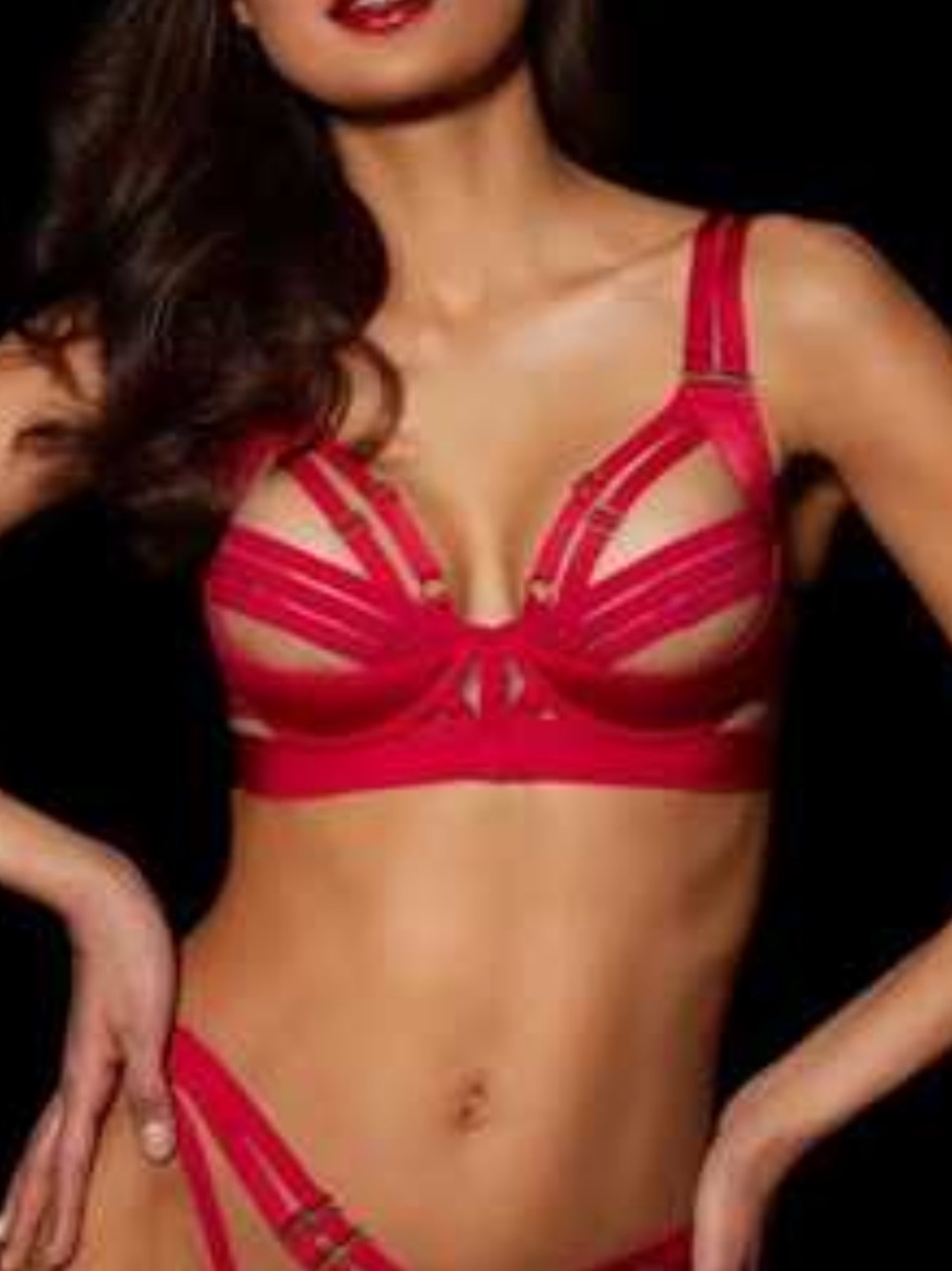 Honey Birdette LINDA red raspberry Strappy Underwire Bra 34D excellent condition